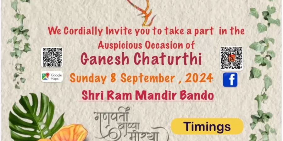 Ganesh Chaturthi Celebration Sunday, September 8, 2024